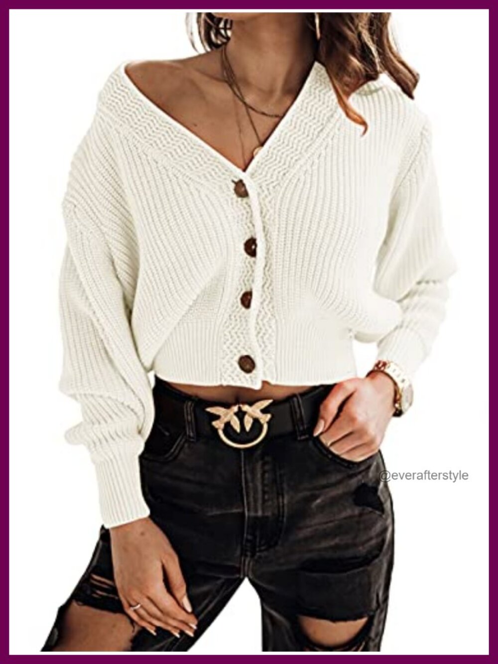 Women's Oversized Cropped Cardigan V-Neck Chunky Knit Sweater Cardigan